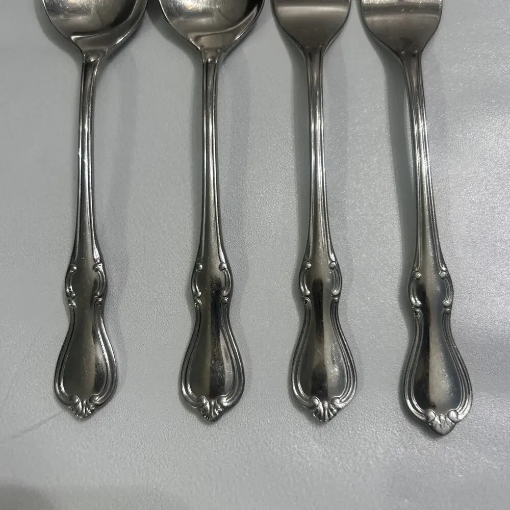 Reed & Barton CAMELOT Set of 4 Flatware 2 Teaspoons 2 Salad Forks 6.5” Stainless
